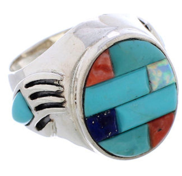 Multicolor Inlay Bear Paw Genuine Sterling Silver Ring Size 9-3/4 EX50811