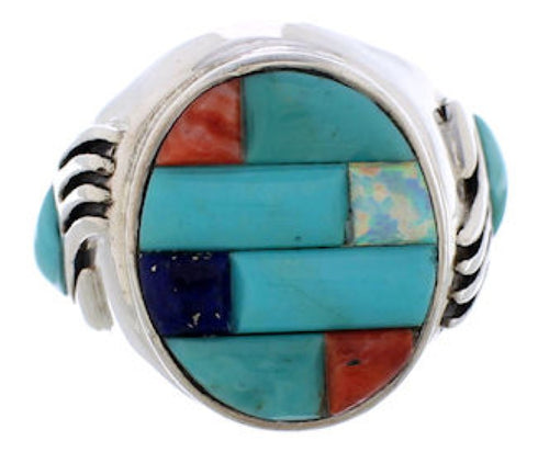 Multicolor Inlay Bear Paw Genuine Sterling Silver Ring Size 9-3/4 EX50811
