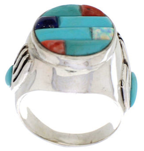 Multicolor Inlay Bear Paw Genuine Sterling Silver Ring Size 9-3/4 EX50811