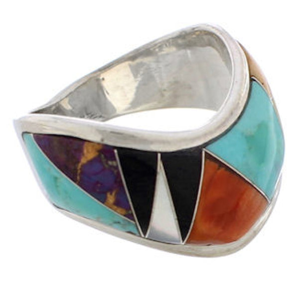 Southwest Sterling Silver Multicolor Ring Size 6-1/4 EX50850