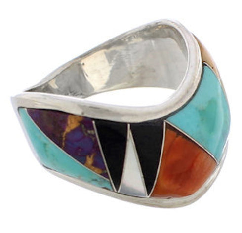 Multicolor Inlay Sterling Silver Ring Size 6-1/2 EX50852