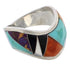 Multicolor Inlay Sterling Silver Ring Size 6-1/2 EX50852
