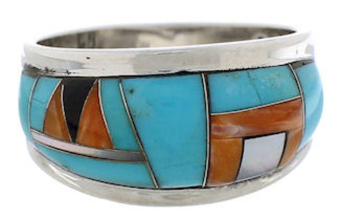 Genuine Sterling Silver Multicolor Southwest Ring Size 7-3/4 EX50884