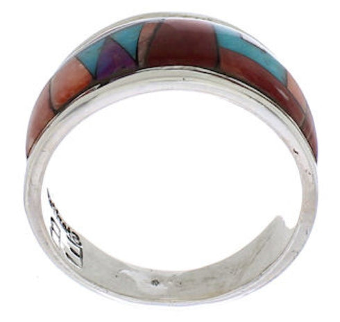 Southwestern Multicolor Sterling Silver Ring Size 8-1/4 EX50890