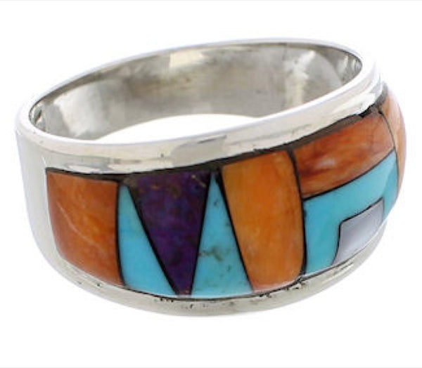 Southwest Sterling Silver And Multicolor Ring Size 7-3/4 EX50894