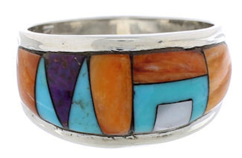 Southwest Sterling Silver And Multicolor Ring Size 7-3/4 EX50894