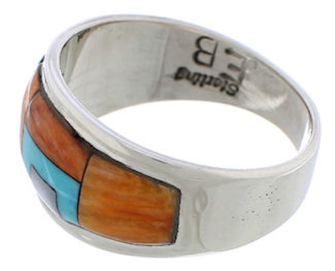 Southwest Sterling Silver And Multicolor Ring Size 7-3/4 EX50894