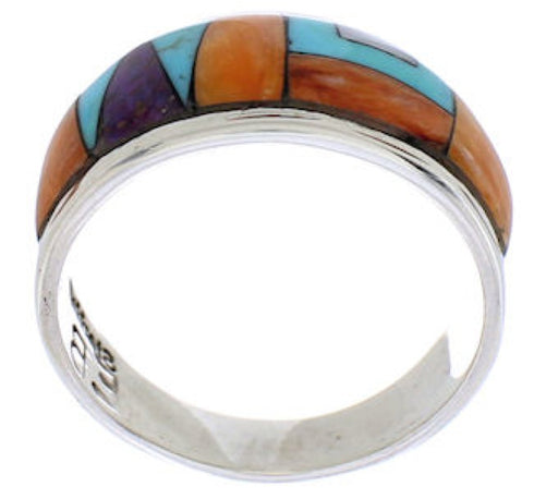 Southwest Sterling Silver And Multicolor Ring Size 7-3/4 EX50894