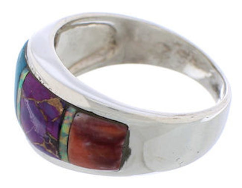 Multicolor Inlay Southwestern Silver Ring Size 8-3/4 EX50896