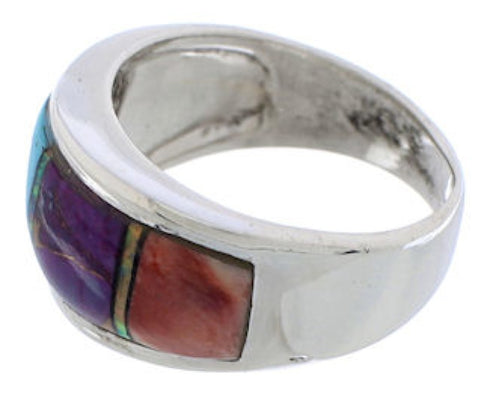 Genuine Sterling Silver And Multicolor Inlay Ring Size 6-3/4 EX50898