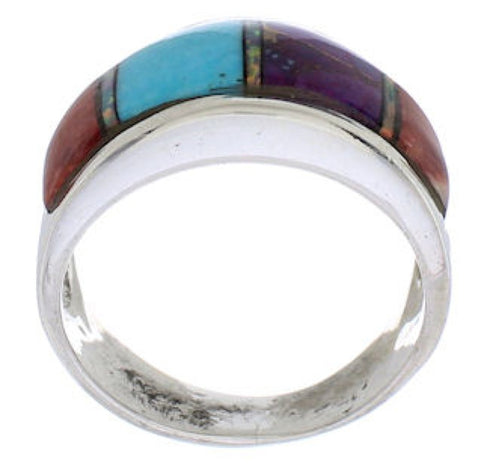 Genuine Sterling Silver And Multicolor Inlay Ring Size 6-3/4 EX50898