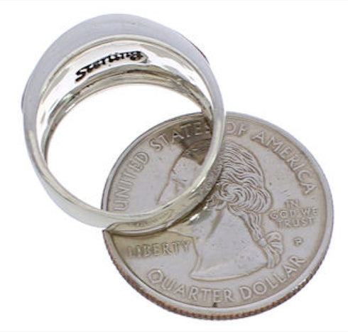 Genuine Sterling Silver And Multicolor Inlay Ring Size 6-3/4 EX50898