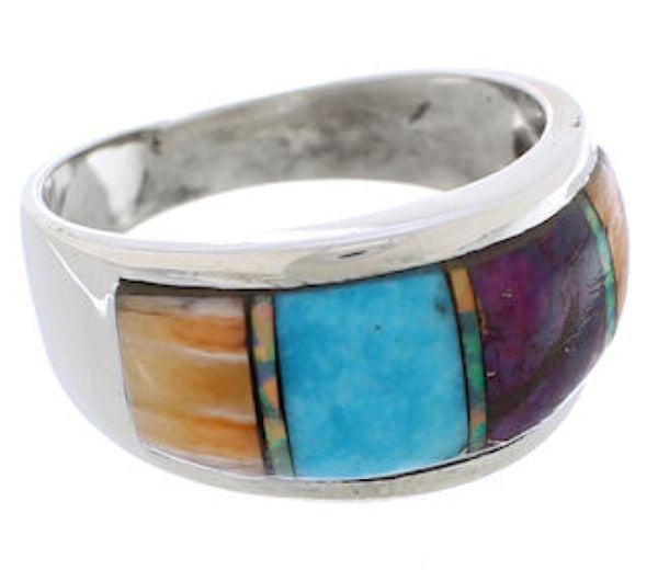 Genuine Sterling Silver And Multicolor Ring Size 8-1/2 EX50903