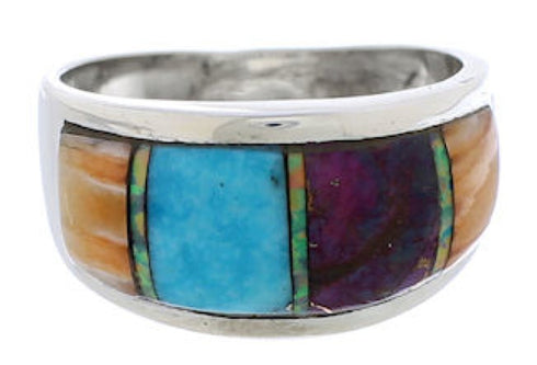 Genuine Sterling Silver And Multicolor Ring Size 8-1/2 EX50903