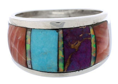 Sterling Silver Southwestern Multicolor Ring Size 6-1/2 EX50904