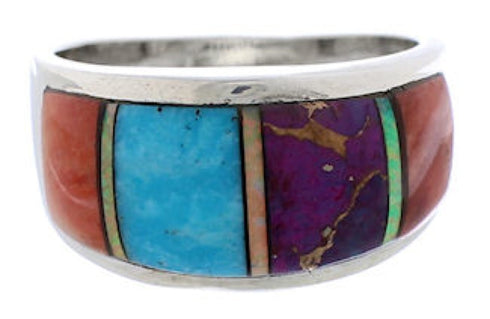 Genuine Sterling Silver And Multicolor Ring Size 6-3/4 EX50906