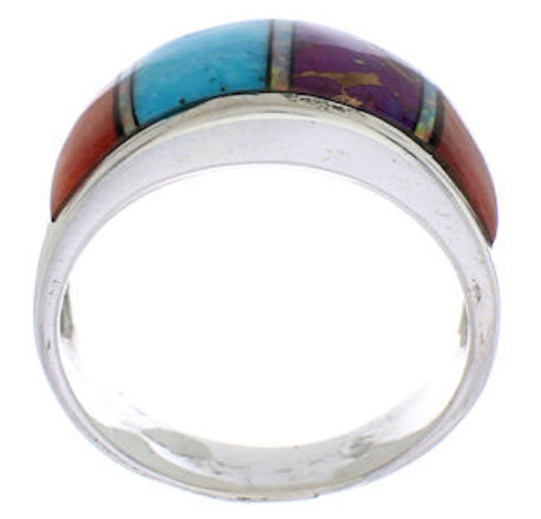 Genuine Sterling Silver And Multicolor Ring Size 6-3/4 EX50906