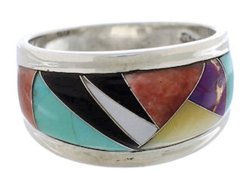Sterling Silver Multicolor Inlay Southwest Ring Size 6-1/4 EX50936