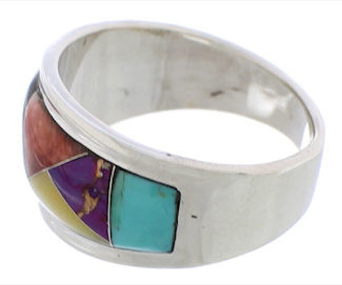 Sterling Silver Multicolor Inlay Southwest Ring Size 6-1/4 EX50936