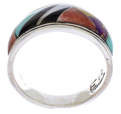Sterling Silver Multicolor Inlay Southwest Ring Size 6-1/4 EX50936