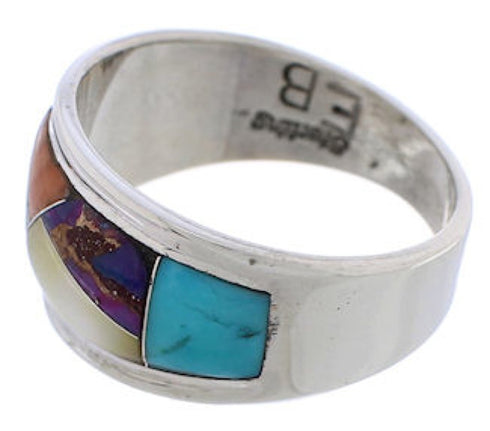 Southwest Sterling Silver Multicolor Ring Size 6-1/4 EX50960