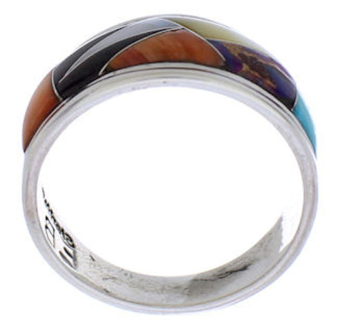 Southwest Sterling Silver Multicolor Ring Size 6-1/4 EX50960