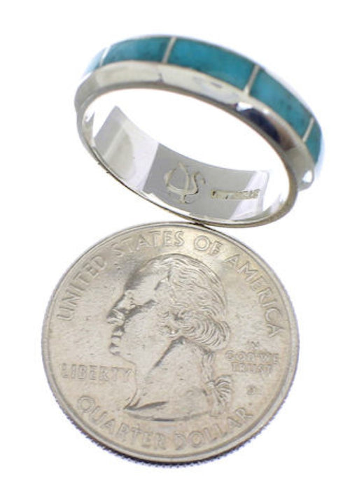 Turquoise Inlay And Sterling Silver Southwest Ring Size 4-3/4 TX40108