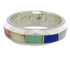 Southwest Sterling Silver Multicolor Inlay Ring Size 5-3/4 TX40133