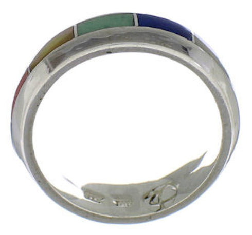 Southwest Sterling Silver Multicolor Inlay Ring Size 5-3/4 TX40133