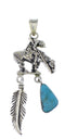 Southwest End Of The Trail Feather Turquoise Silver Pendant PX28869