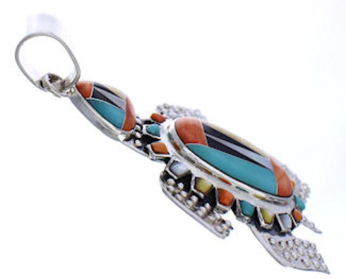 Southwestern Sterling Silver Turtle Multicolor Inlay Pendant PX29457