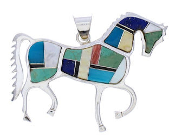 Multicolor And Sterling Silver Southwest Horse Pendant EX29775