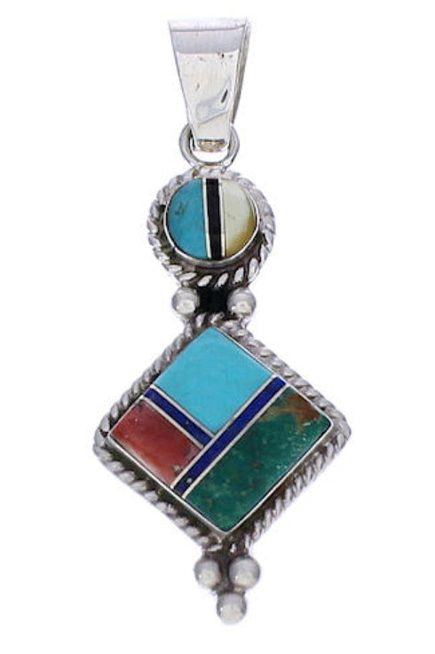 Genuine Sterling Silver Multicolor Inlay Slide Pendant TX28826