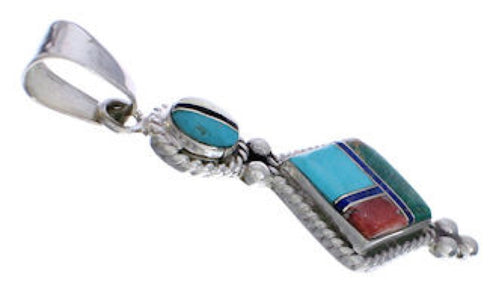 Genuine Sterling Silver Multicolor Inlay Slide Pendant TX28826