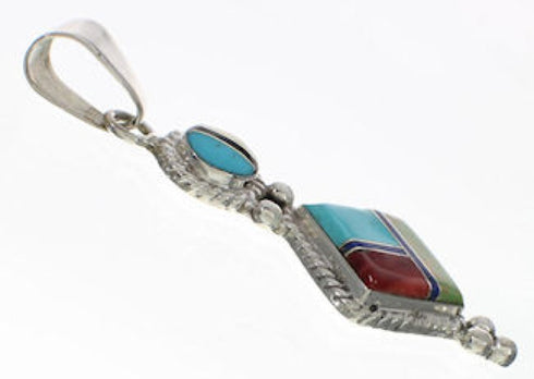 Southwestern Sterling Silver Multicolor Inlay Slide Pendant TX28844