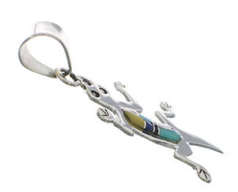 Turquoise And Multicolor Lizard Sterling Silver Pendant EX29377
