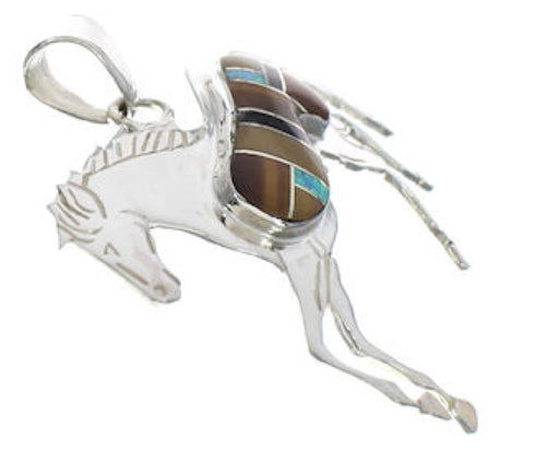 Southwest Multicolor And Sterling Silver Horse Pendant EX29387