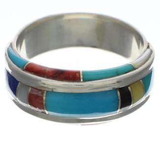 Sterling Silver Multicolor Inlay Ring Size 4-3/4 EX41687