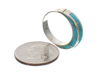 Turquoise Inlay And Silver Jewelry Ring Size 4-3/4 AX87778