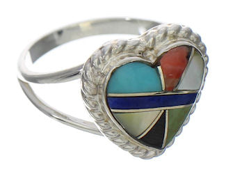 Multicolor Inlay Southwest Heart Ring Size 5-1/4 EX41981