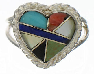 Multicolor Inlay Southwest Heart Ring Size 5-1/4 EX41981