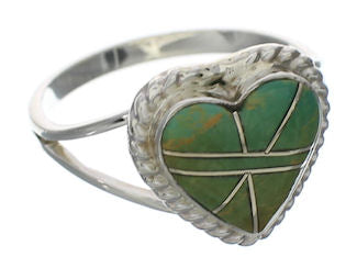 Silver Turquoise Southwestern Heart Ring Size 8-1/4 YX81391