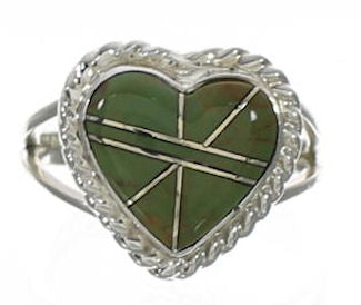 Turquoise Southwestern Silver Heart Ring Size 4-3/4 EX42055