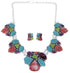 Multicolor And Sterling Silver Link Necklace And Earrings Set EX32905
