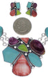 Multicolor And Sterling Silver Link Necklace And Earrings Set EX32905