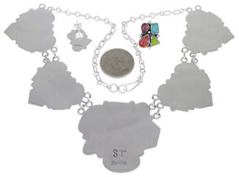 Multicolor And Sterling Silver Link Necklace And Earrings Set EX32905