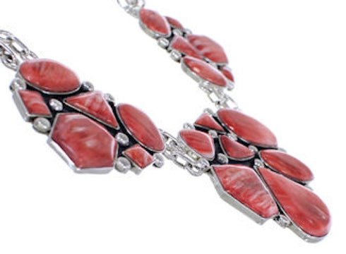 Red Oyster Shell Southwest Link Necklace And Earrings Set EX32907
