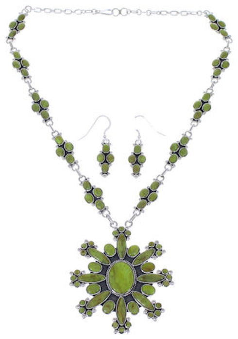 Southwest Turquoise Jewelry Link Necklace And Earrings Set EX32972