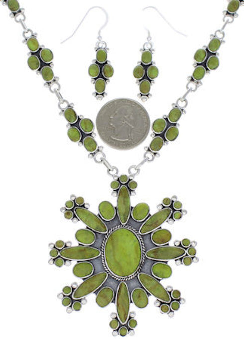 Southwest Turquoise Jewelry Link Necklace And Earrings Set EX32972