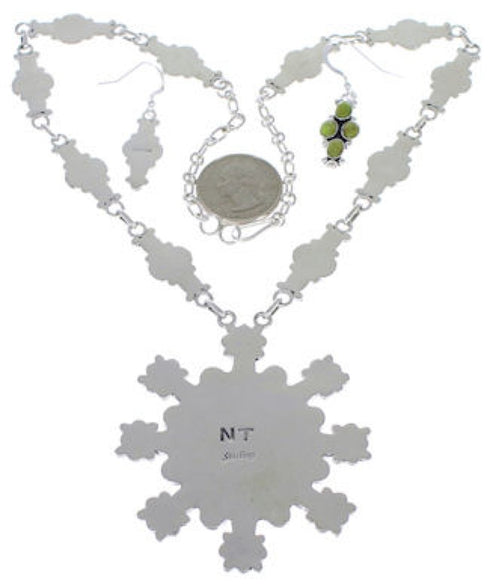 Southwest Turquoise Jewelry Link Necklace And Earrings Set EX32972